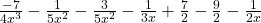 Rendered by QuickLaTeX.com \frac{-7}{4x^3}-\frac{1}{5x^2}-\frac{3}{5x^2}-\frac{1}{3x} +\frac{7}{2}-\frac{9}{2}-\frac{1}{2x}