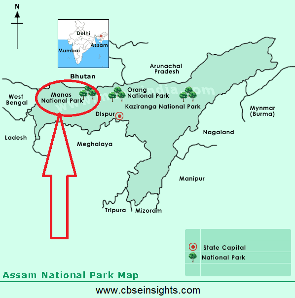 Manas National Park in Assam State cbseinsights.com