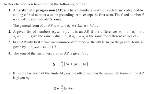 MATHS FORMULA ARITHMETIC PROGRESSIONS | cbseinsights.com