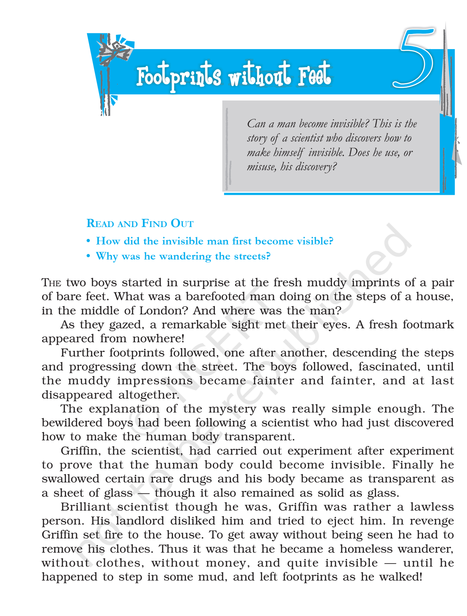 class 10 english book footprints without feet chapter 5