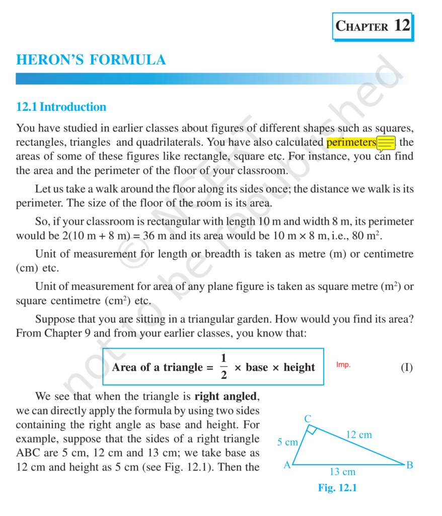 NCERT Book Class 9 (Maths) Chapter 12 Heron's Formula