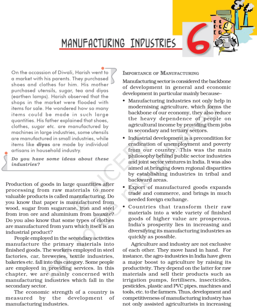 NCERT Book Class 10 Social Science (Geography) Chapter 6 Manufacturing ...