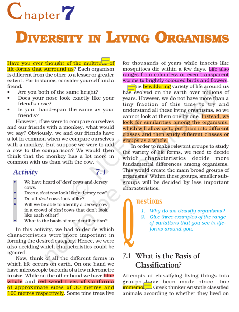 Ncert Book Class Science Chapter Diversity In Living Organisms