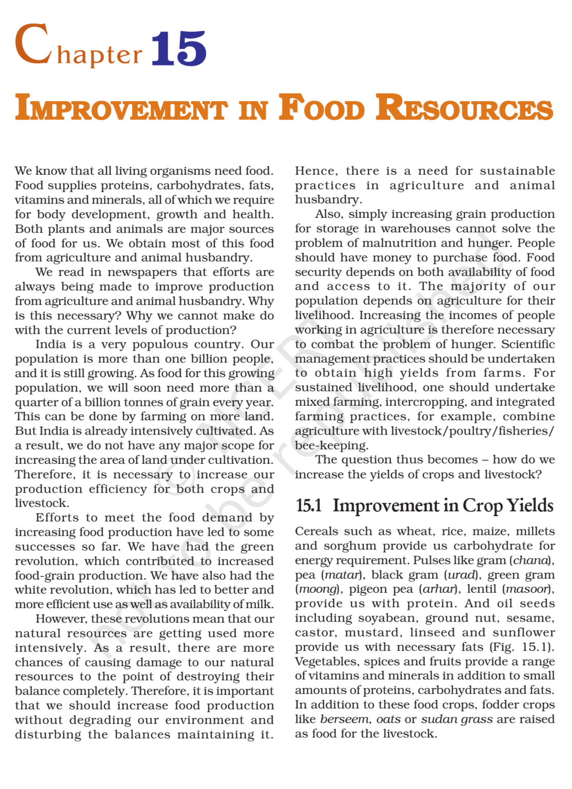 NCERT Book Class 9 (Science) Chapter 15 Improvement In Food Resources.