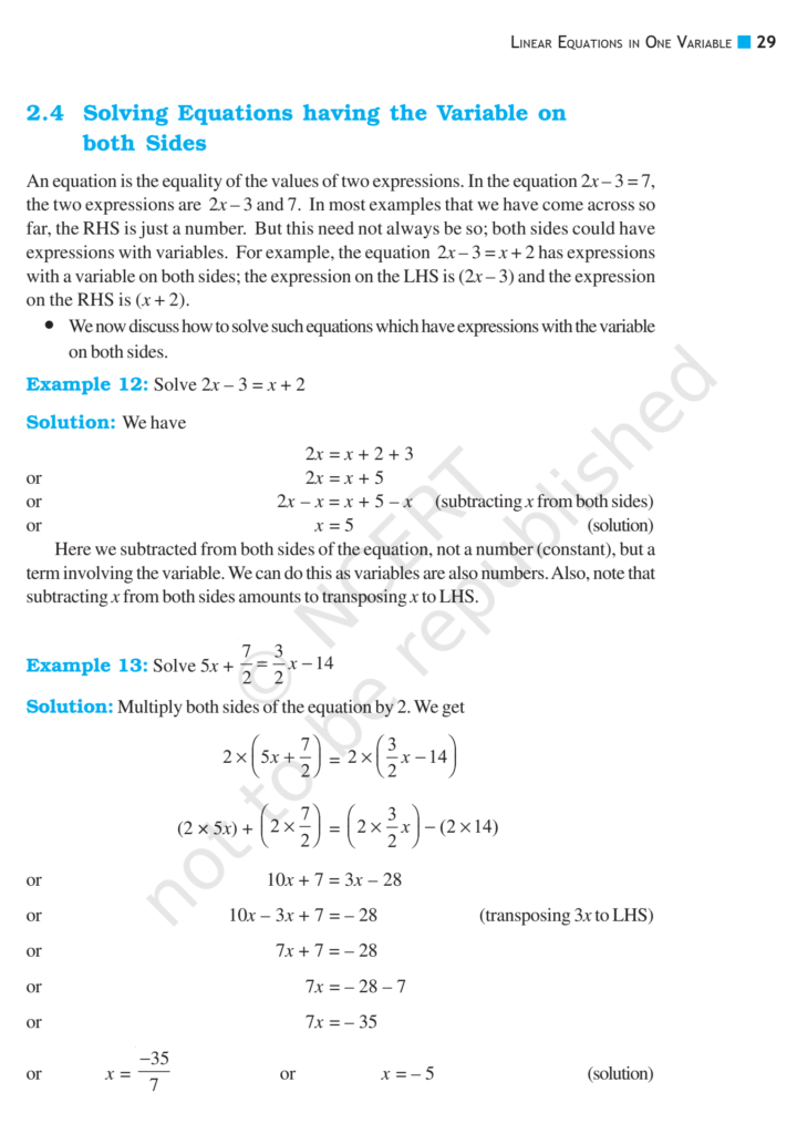 NCERT Book Class 8 (Maths) Chapter 2 Linear Equations In One Variables