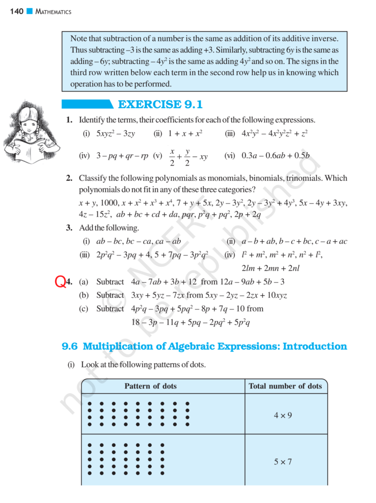 NCERT Book Class 8 (Maths) Chapter 9 Algebraic Expressions Identities