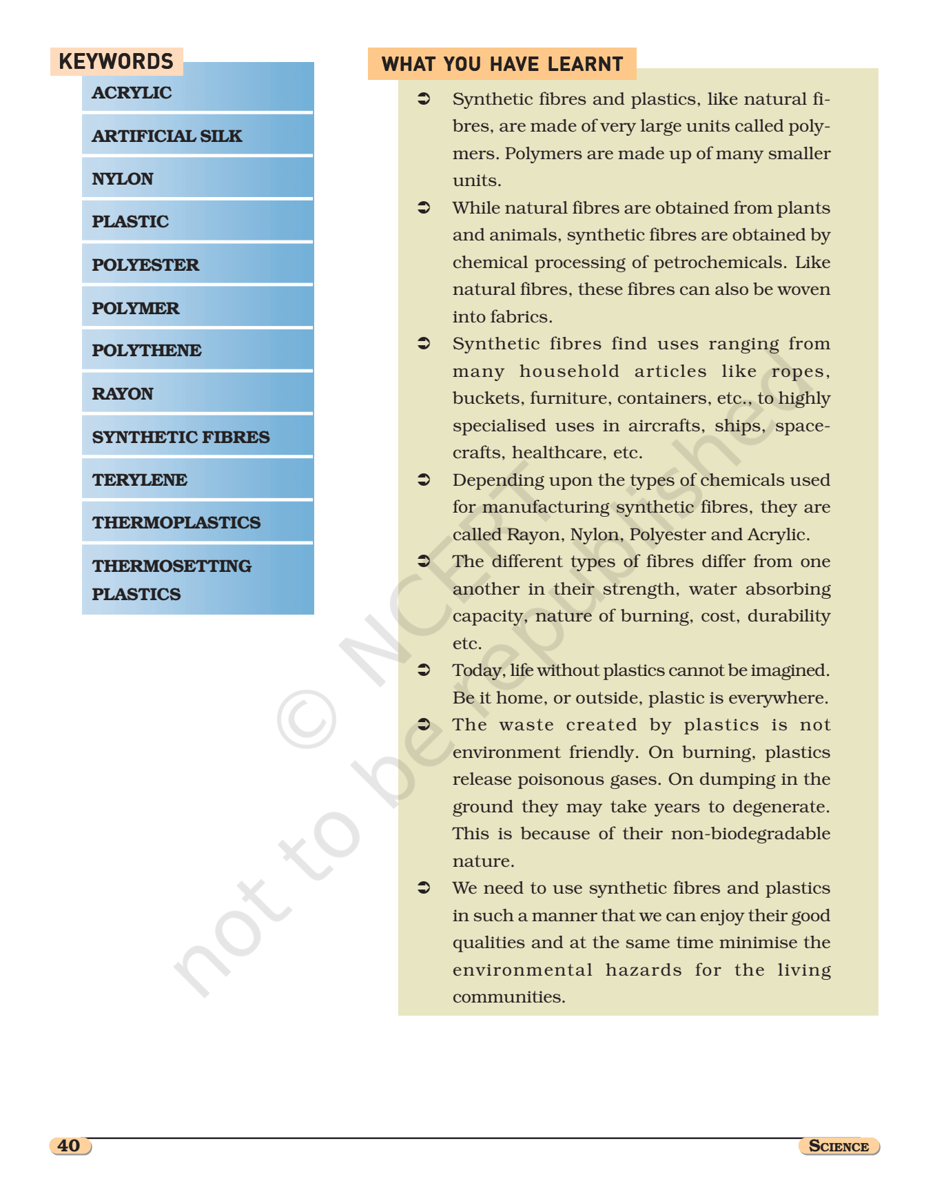 NCERT Book Class 8 (Science) Chapter 3 Synthetic Fibres and Plastics