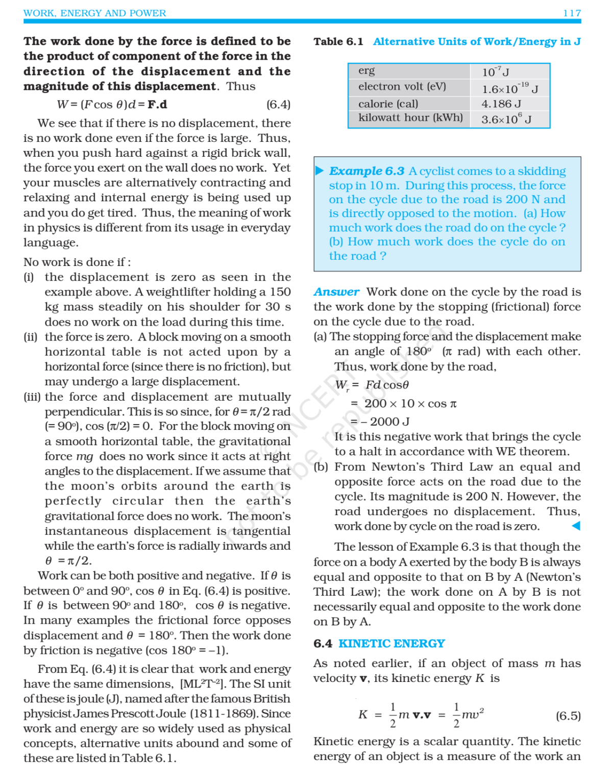 NCERT Book Class 11 (Physics) Chapter 6 Work Energy and power