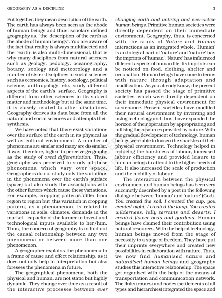 NCERT Book Class 11 (Geography) Chapter 1 Geography as a Discipline