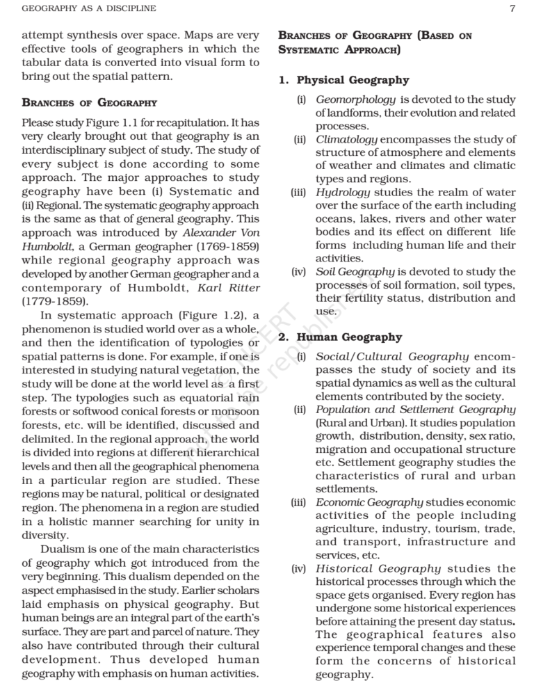 NCERT Book Class 11 (Geography) Chapter 1 Geography as a Discipline