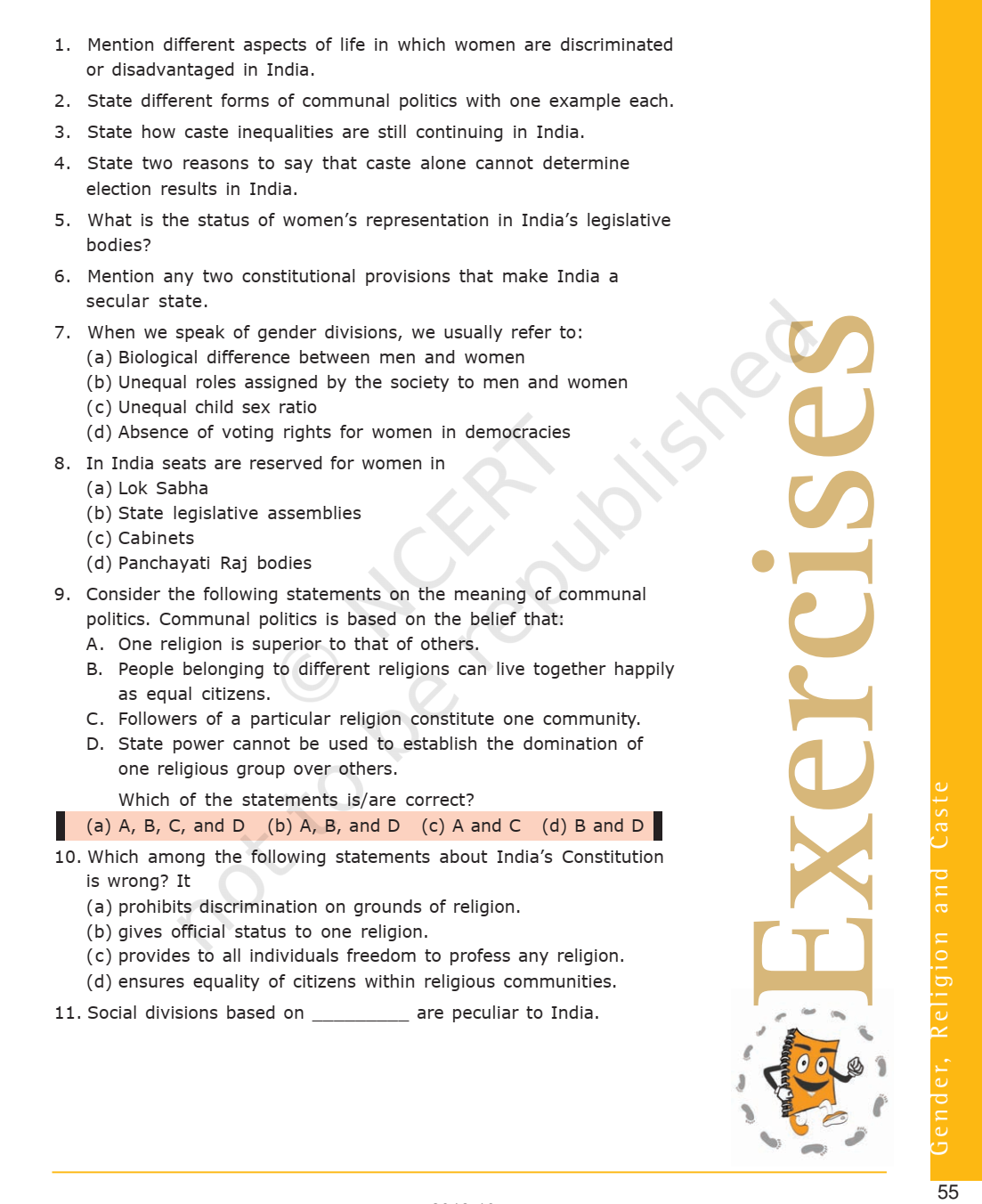 Ncert Book Class 10 Social Science Civics Chapter 4 Gender Religion And Caste