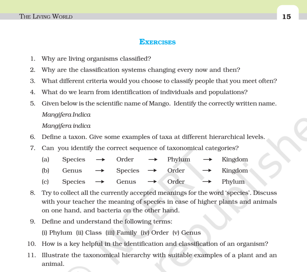 NCERT Book Class 11 (Biology) Chapter 1 The Living World