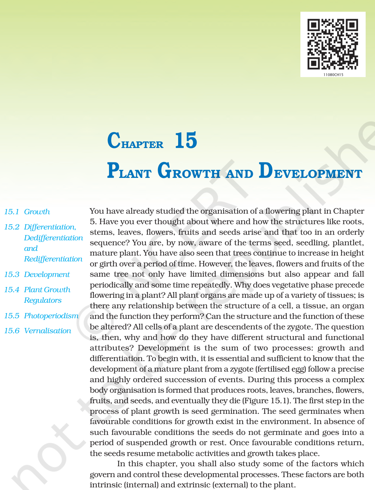 NCERT Book Class 11 (Biology) Chapter 15 Plant Growth and Development