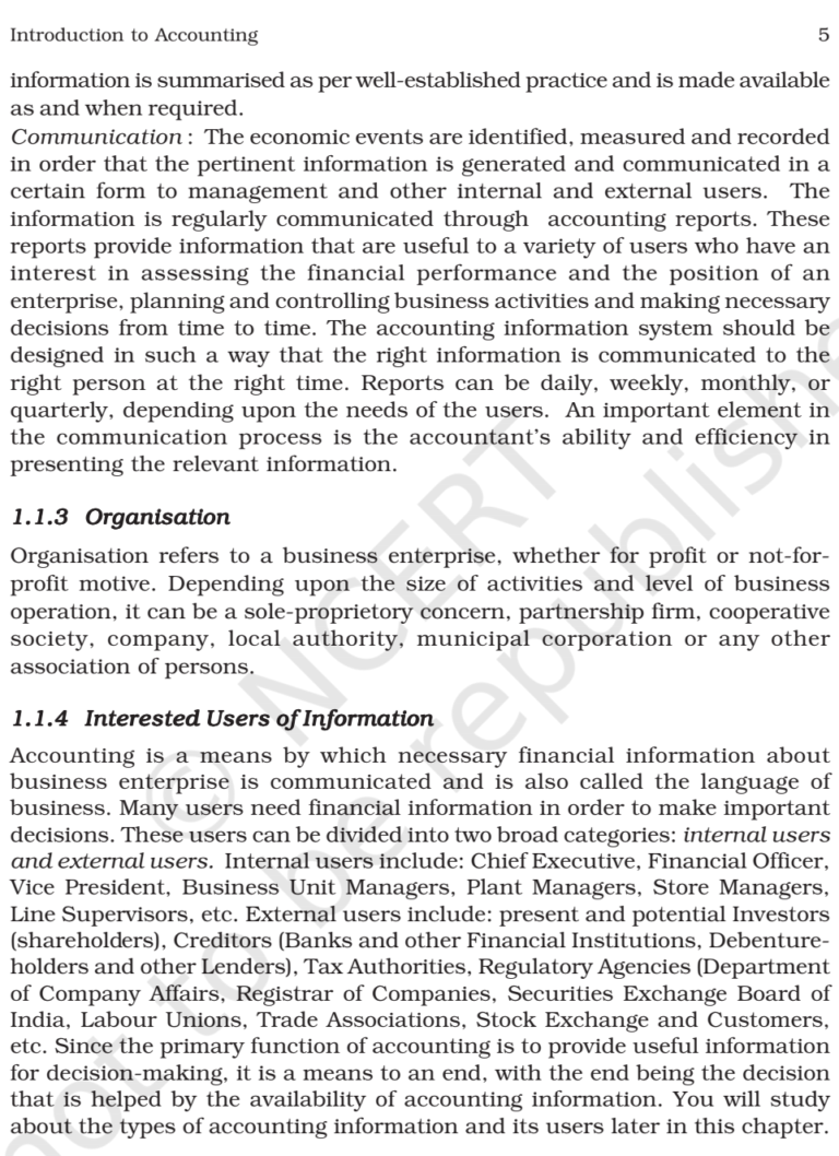 NCERT Book Class 11 (Accountancy) Chapter 1 Introduction to Accounting