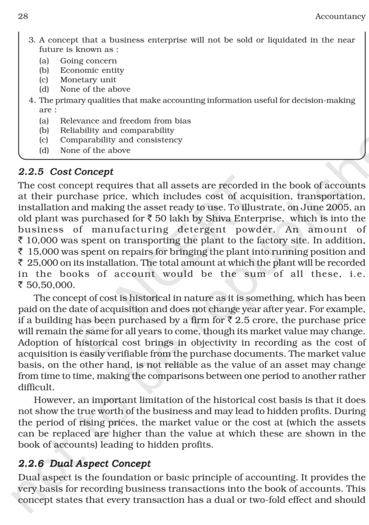 NCERT Book Class 11 (Accountancy) Chapter 2 Theory Base Of Accounting