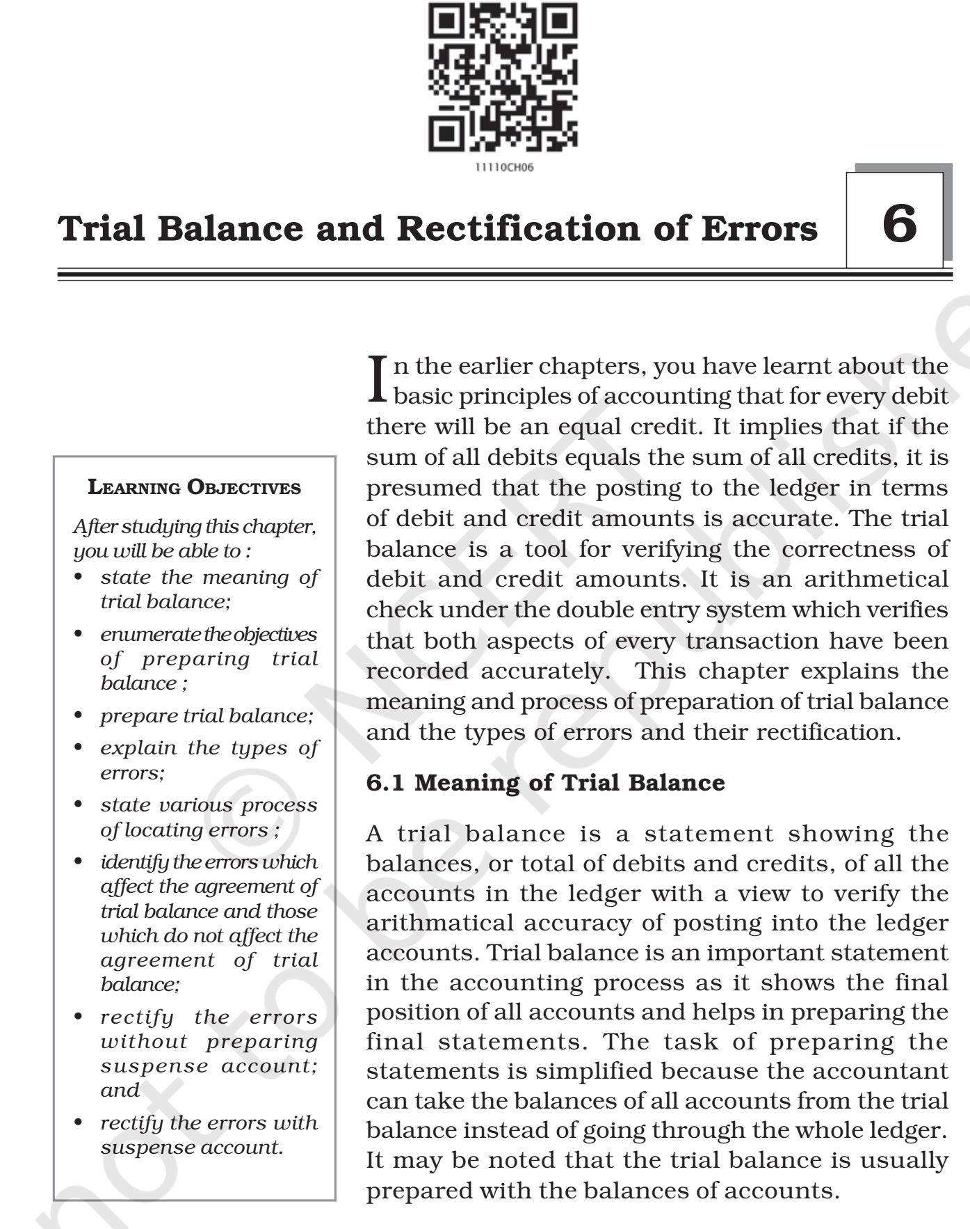 what are the errors not disclosed by trial balance class 11