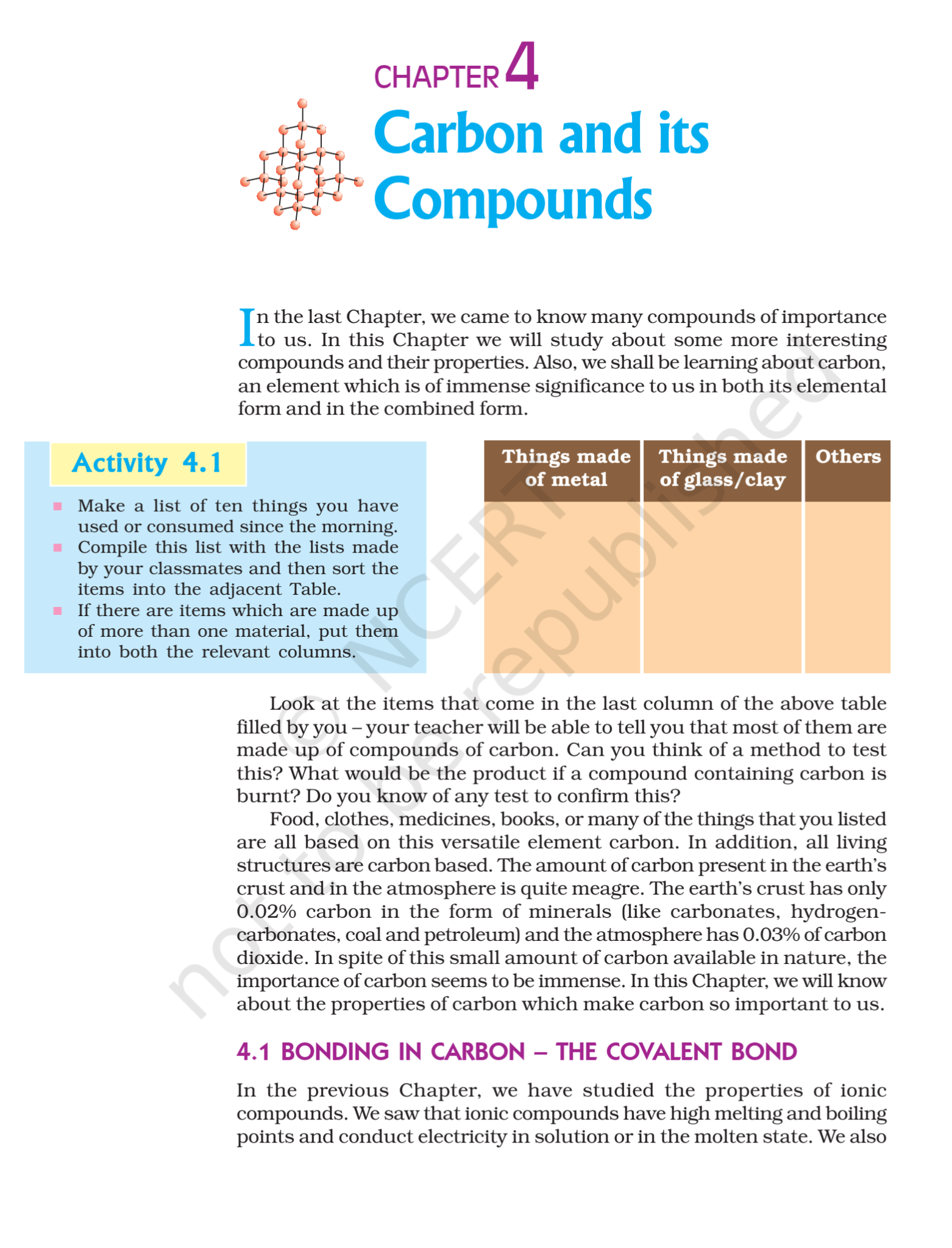 NCERT Book Class 10 (Science) Chapter 4 Carbon And Its Compounds.