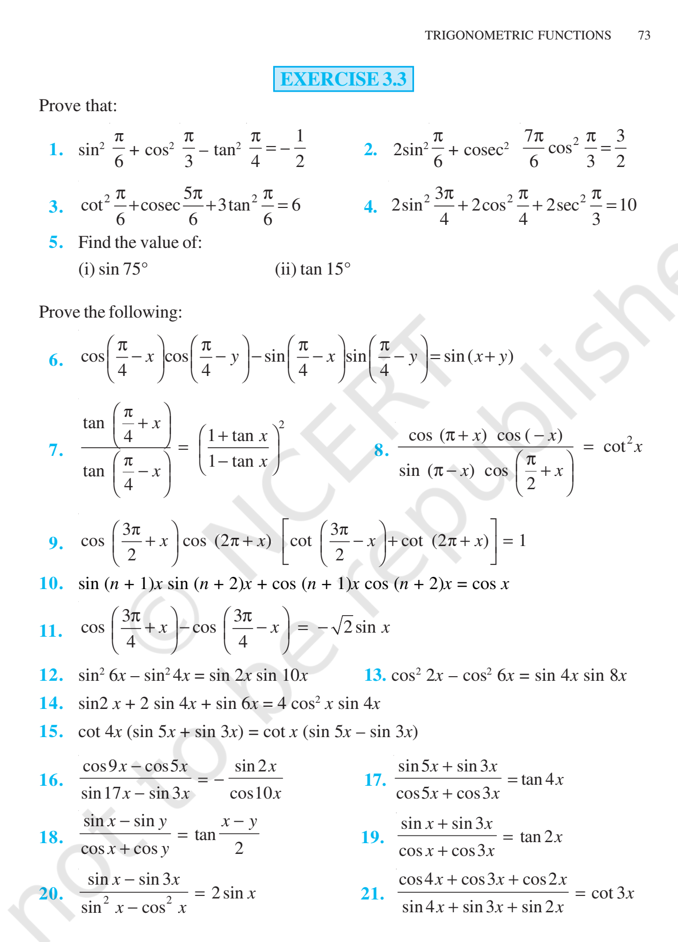 NCERT Book Class 11 (Maths) Chapter 3 TRIGONOMETRIC FUNCTIONS