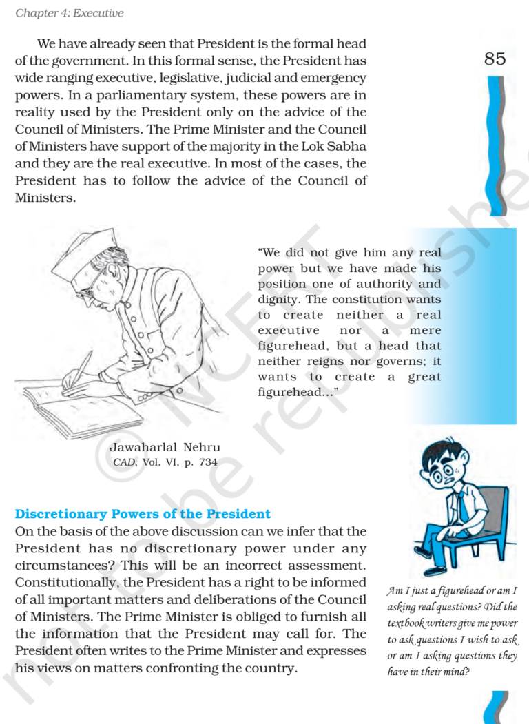 Ncert Book Class 11 Political Science Chapter 4 Executive