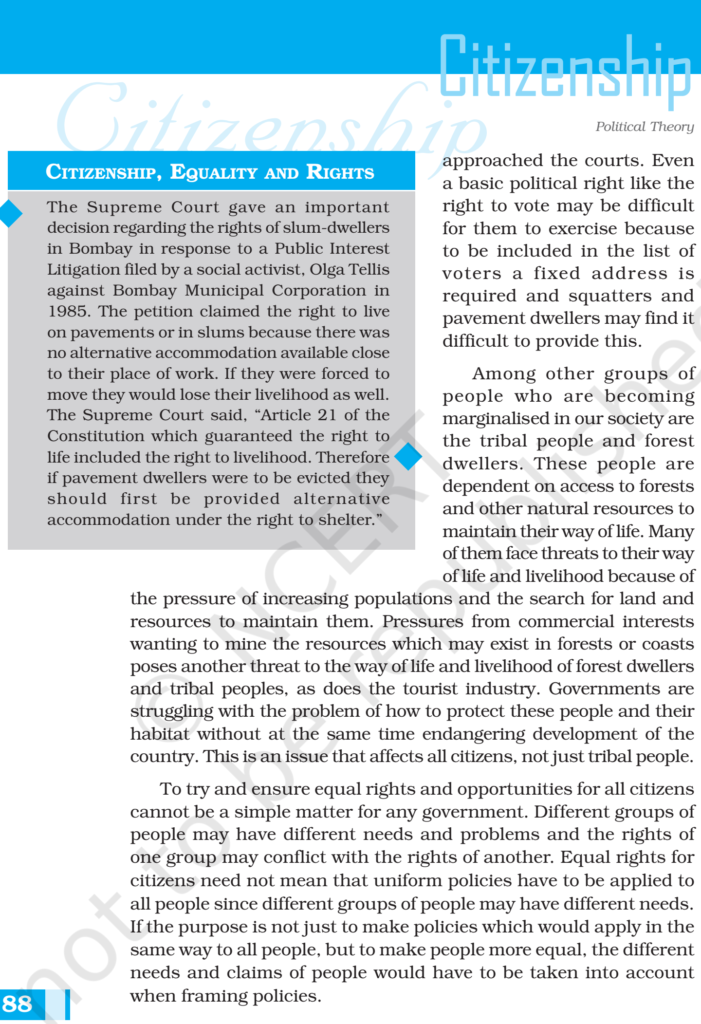 NCERT Book Class 11 (Political Science) Chapter 6 Citizenship