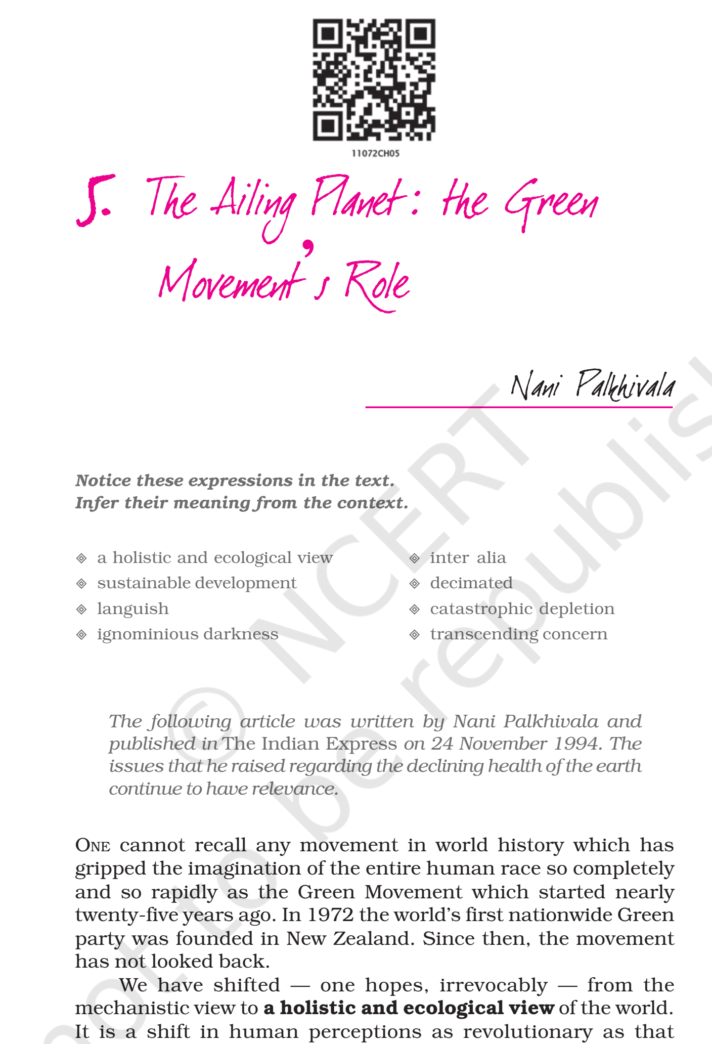green movement essay class 11