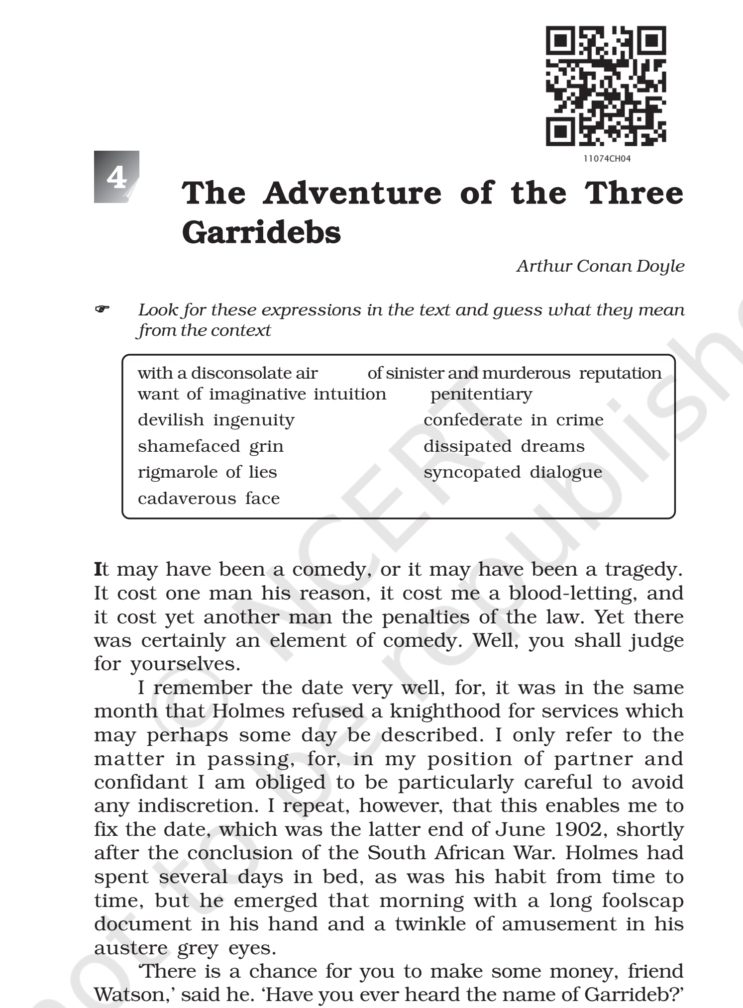 ncert-book-class-11-english-chapter-4-the-adventure-of-the-three