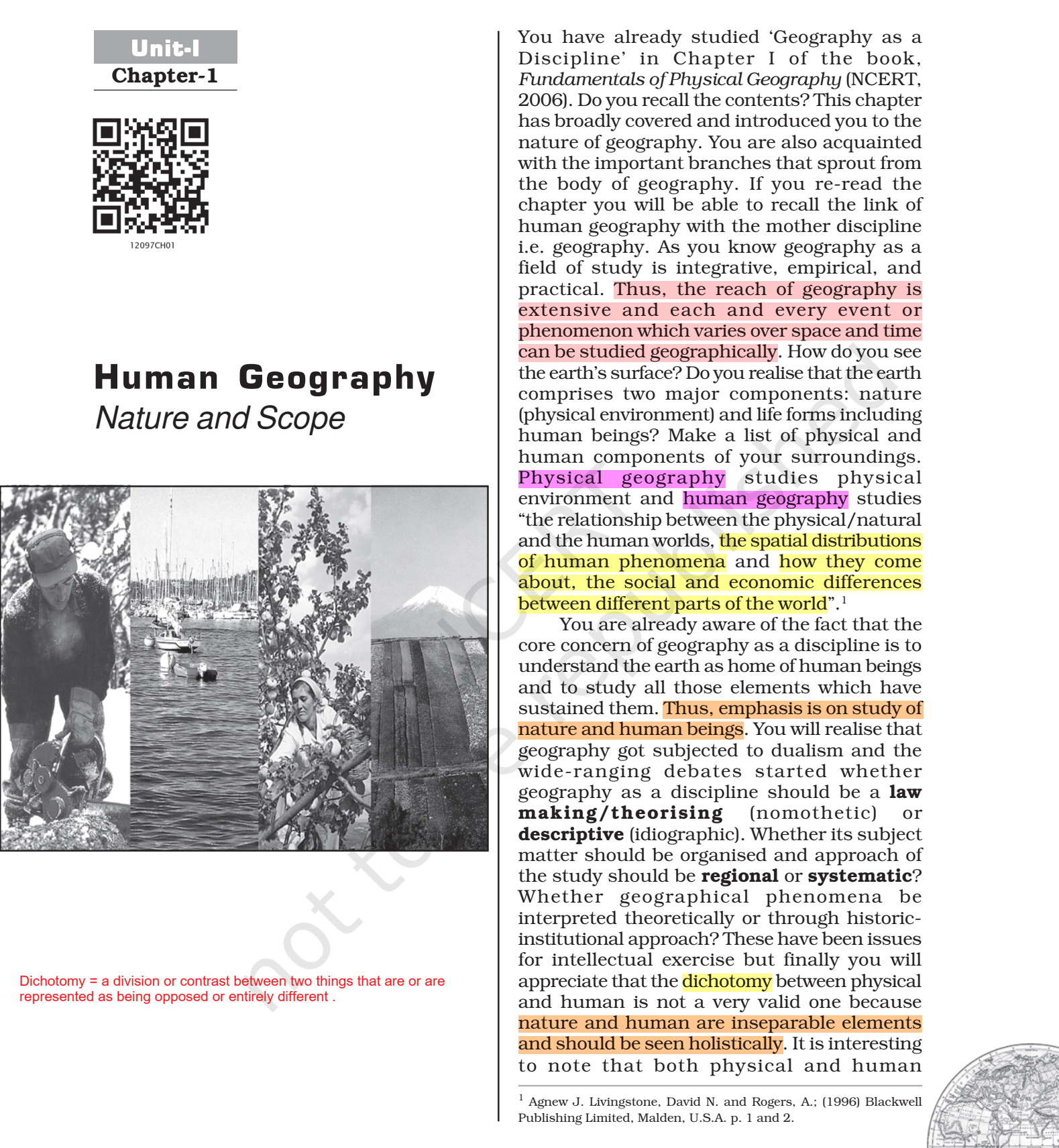 NCERT Book Class 11 (Geography) Chapter 1 Human Geography (Nature And ...