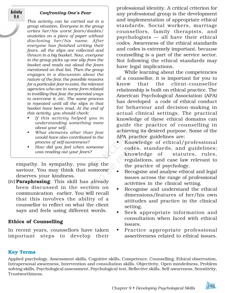 NCERT Book Class 12 (Psychology) Chapter 9 Developing Psychological ...