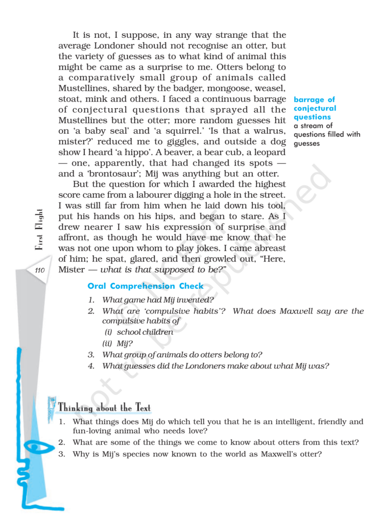 NCERT Book Class 10 (English) Chapter 8 Mijbil the Otter