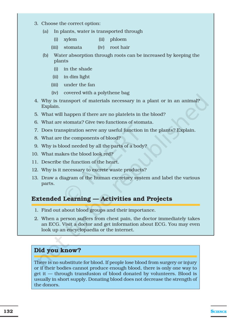 NCERT Books For Class 7 Science Transportation in Animals and Plants