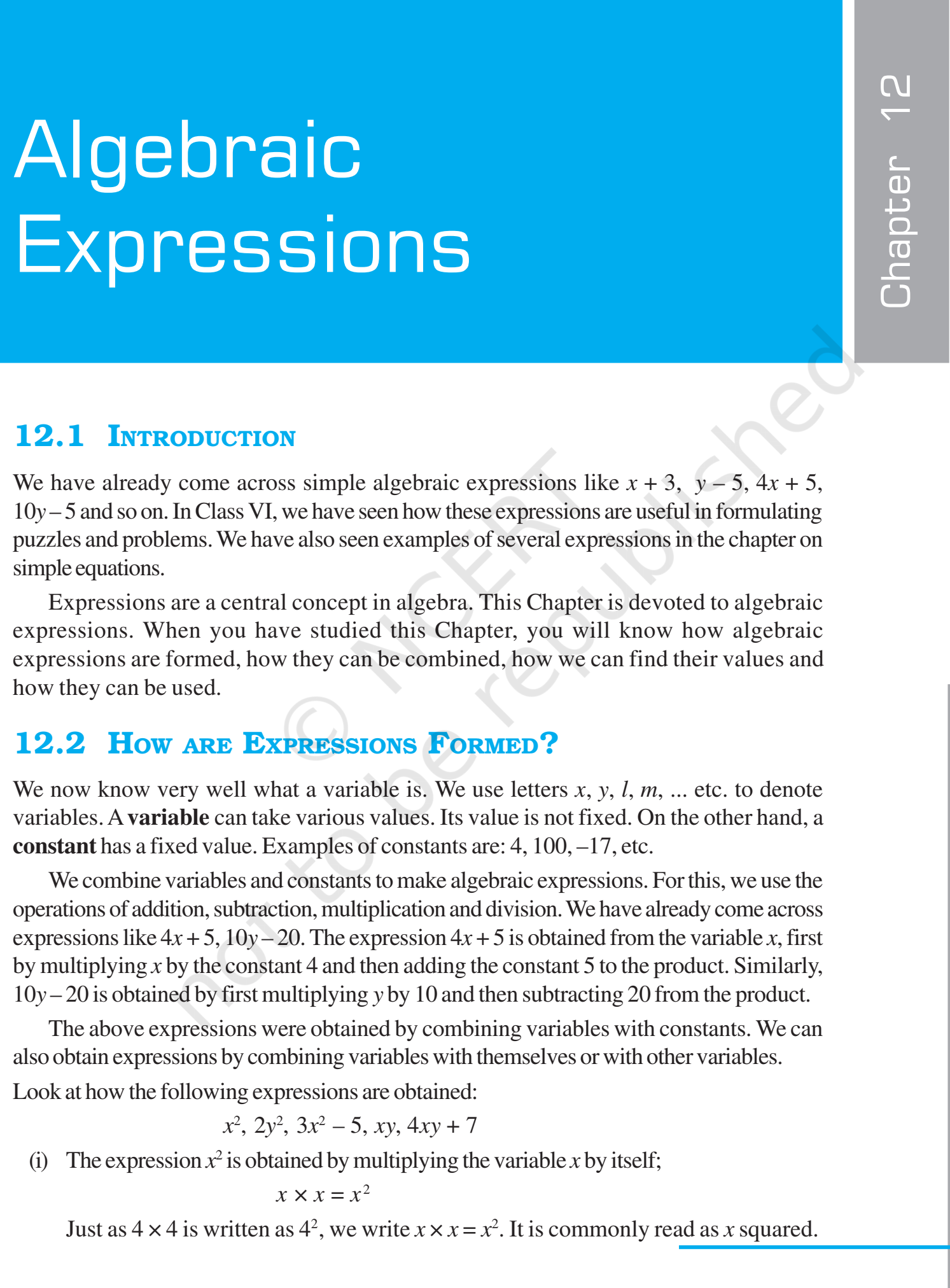 maths class 7 algebraic expressions