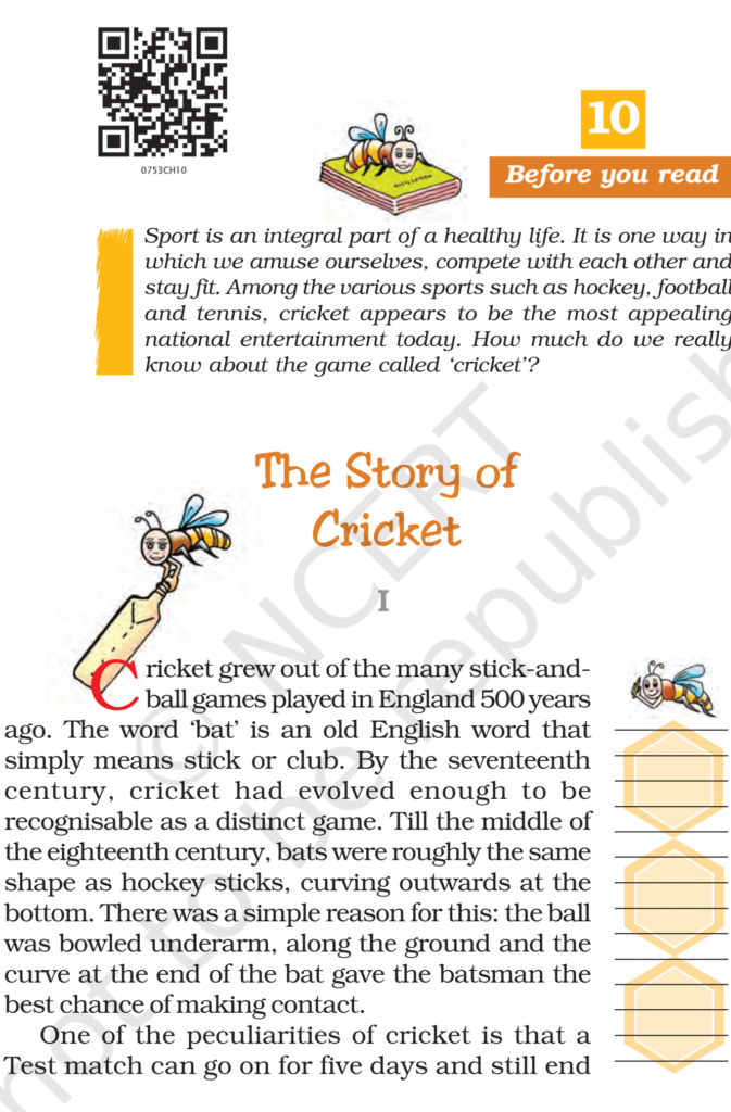 NCERT Book Class 7 English Honeycomb A Story of Cricket Chapter 10