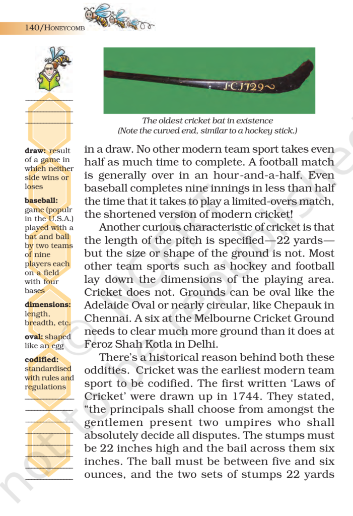 NCERT Book Class 7 English Honeycomb A Story of Cricket Chapter 10