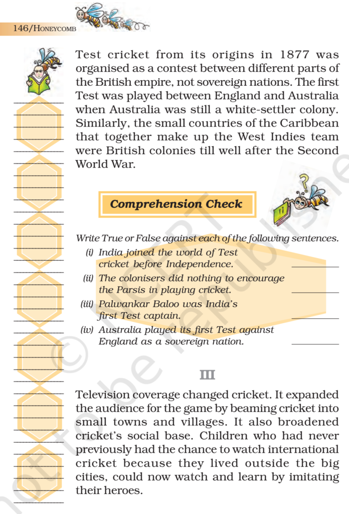 NCERT Book Class 7 English Honeycomb A Story of Cricket Chapter 10