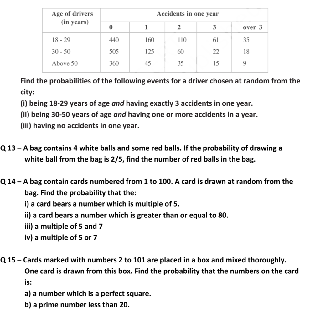 assignment on probability class 9