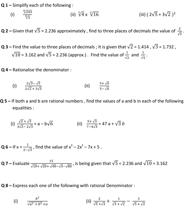 Rationalizations For Class 9 Maths Important Question